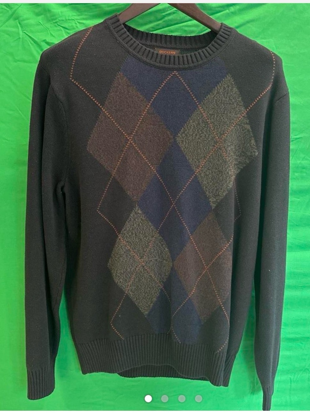 Dockers Men’s Black Crewneck Sweater with Argyle Pattern